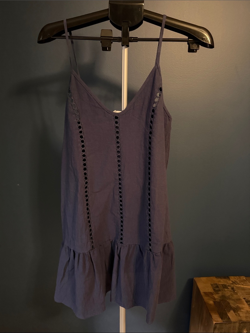 Sleeveless Navy Blue Eyelet Trim bathing suit coverup